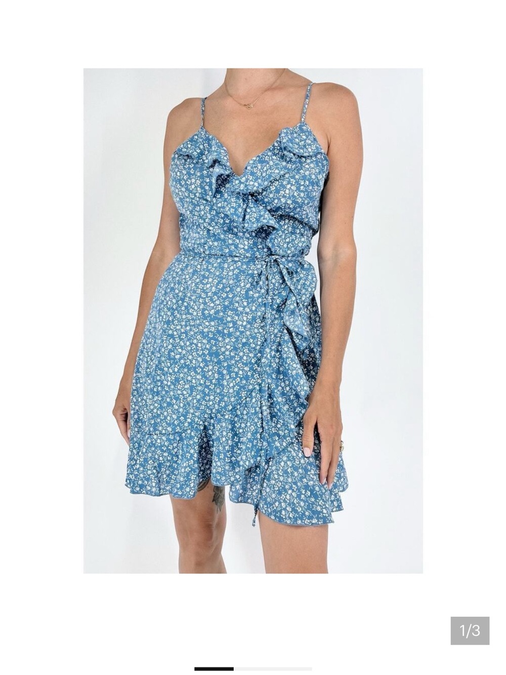 Blue Floral Ruffle Wrap Dress